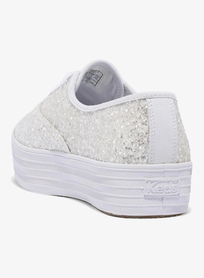 Keds Keds Women's Point Lace Up Platform Glitter Casual Sneaker White